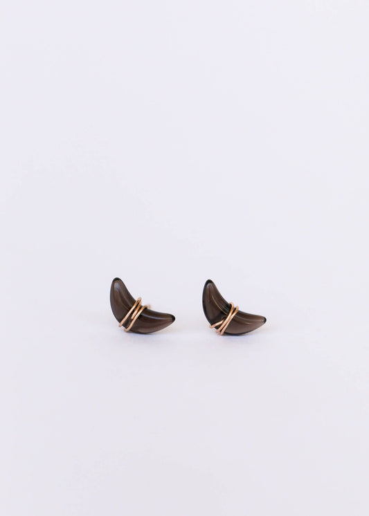 Wire Wrapped Moon - Smoky Quartz - Earring