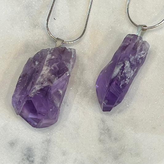 Amethyst Pendant with an Italian Solid Silver Adjustable Chain Necklace