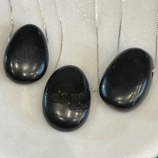 Shungite Drop Bead with Italian Silver Chain Necklace